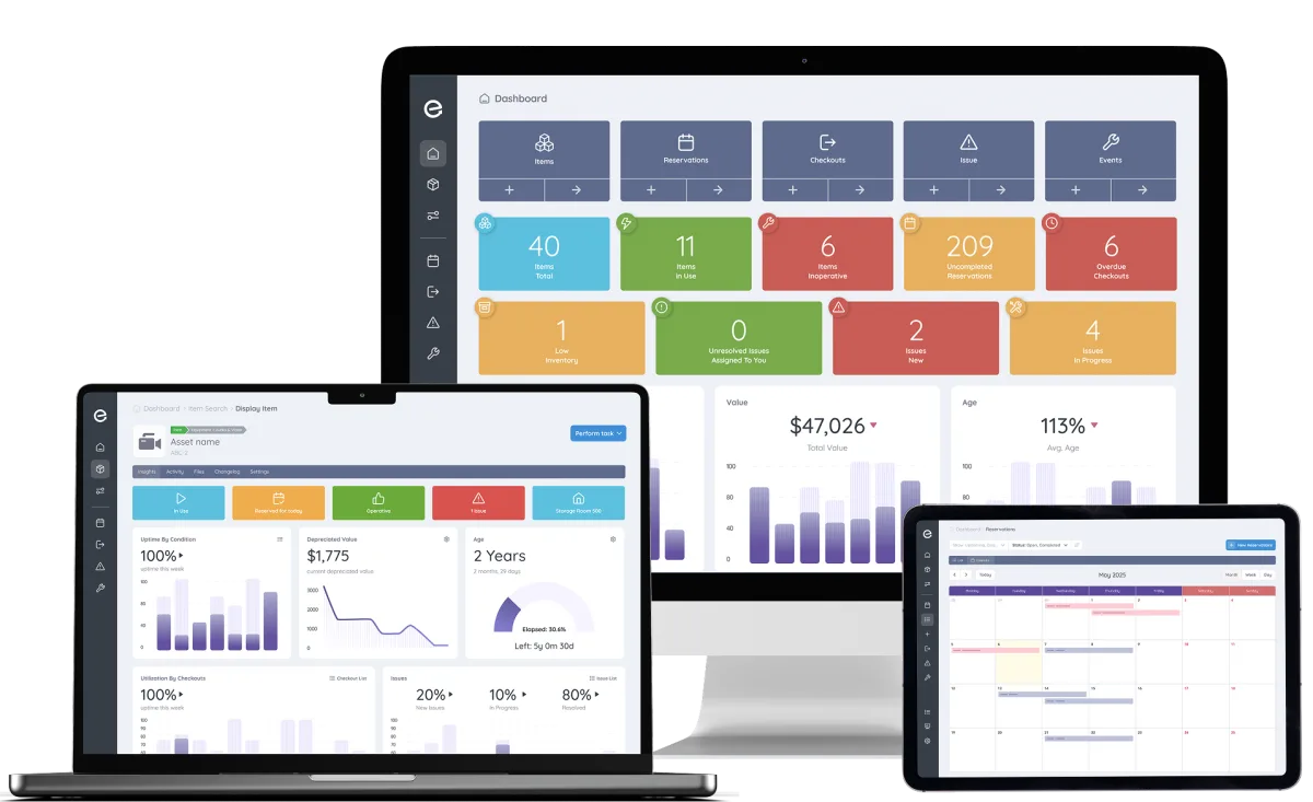 Track equipment, maintenance, locations, checkouts and schedule equipment usage with Itefy Equipment Management Solution