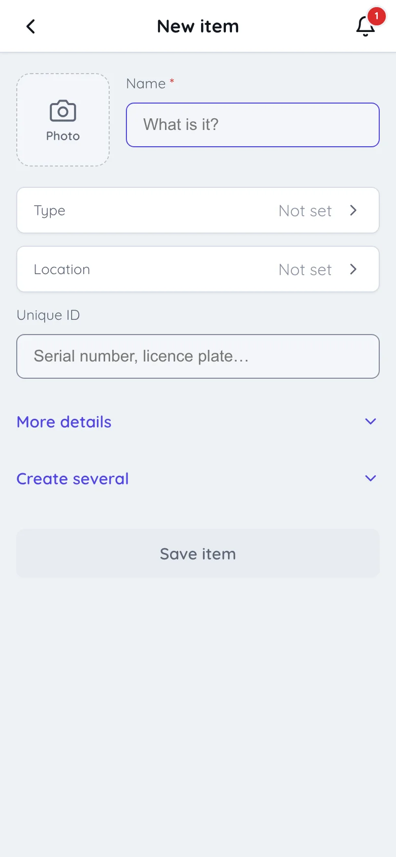 The new item form in Itefy Go