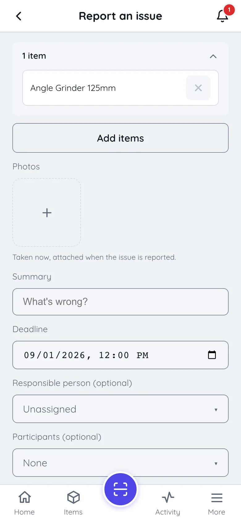 The report-an-issue form in Itefy Go