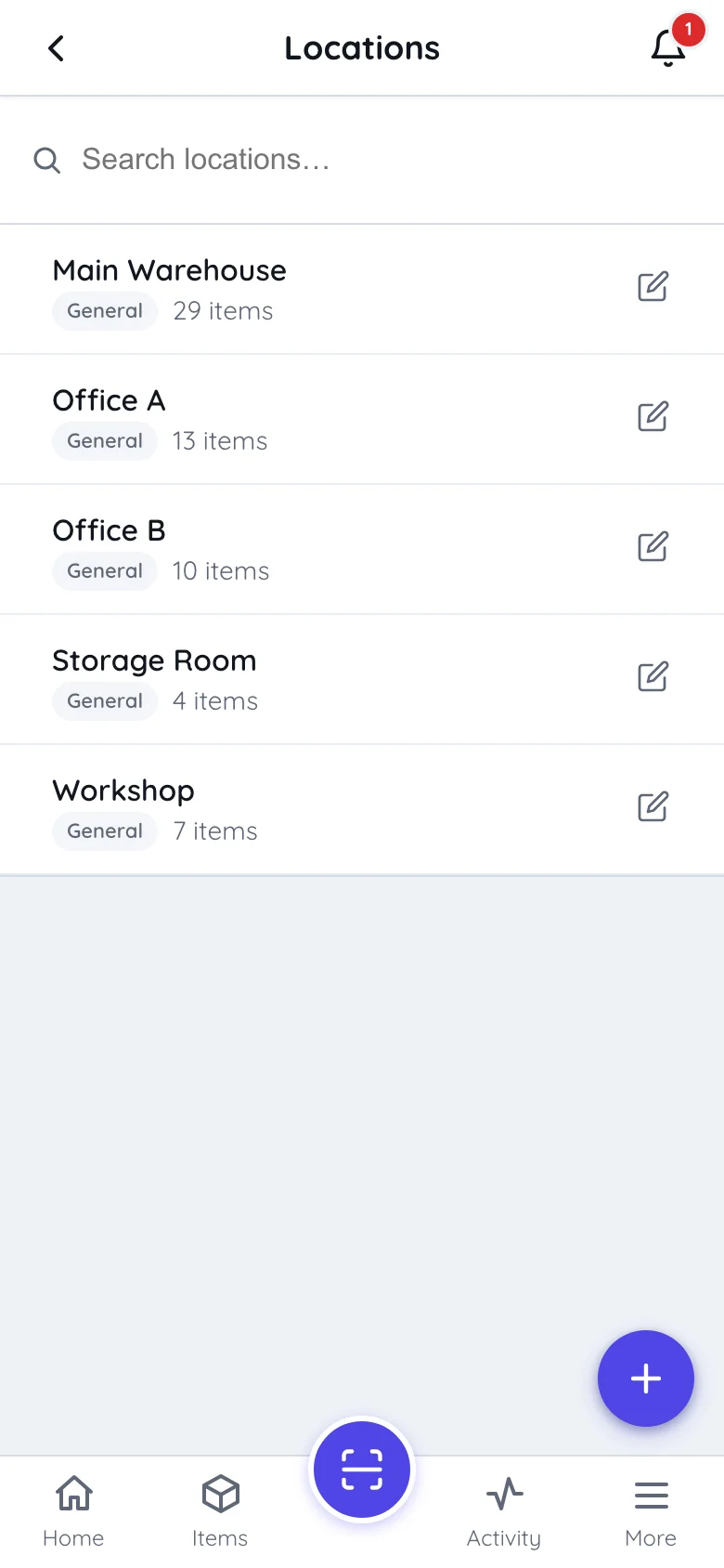 The locations list in Itefy Go