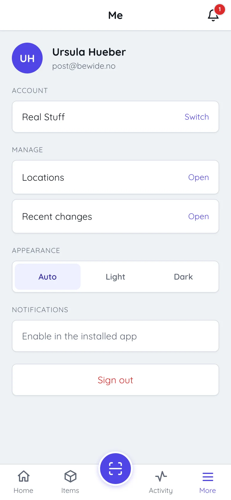 The Me screen in Itefy Go