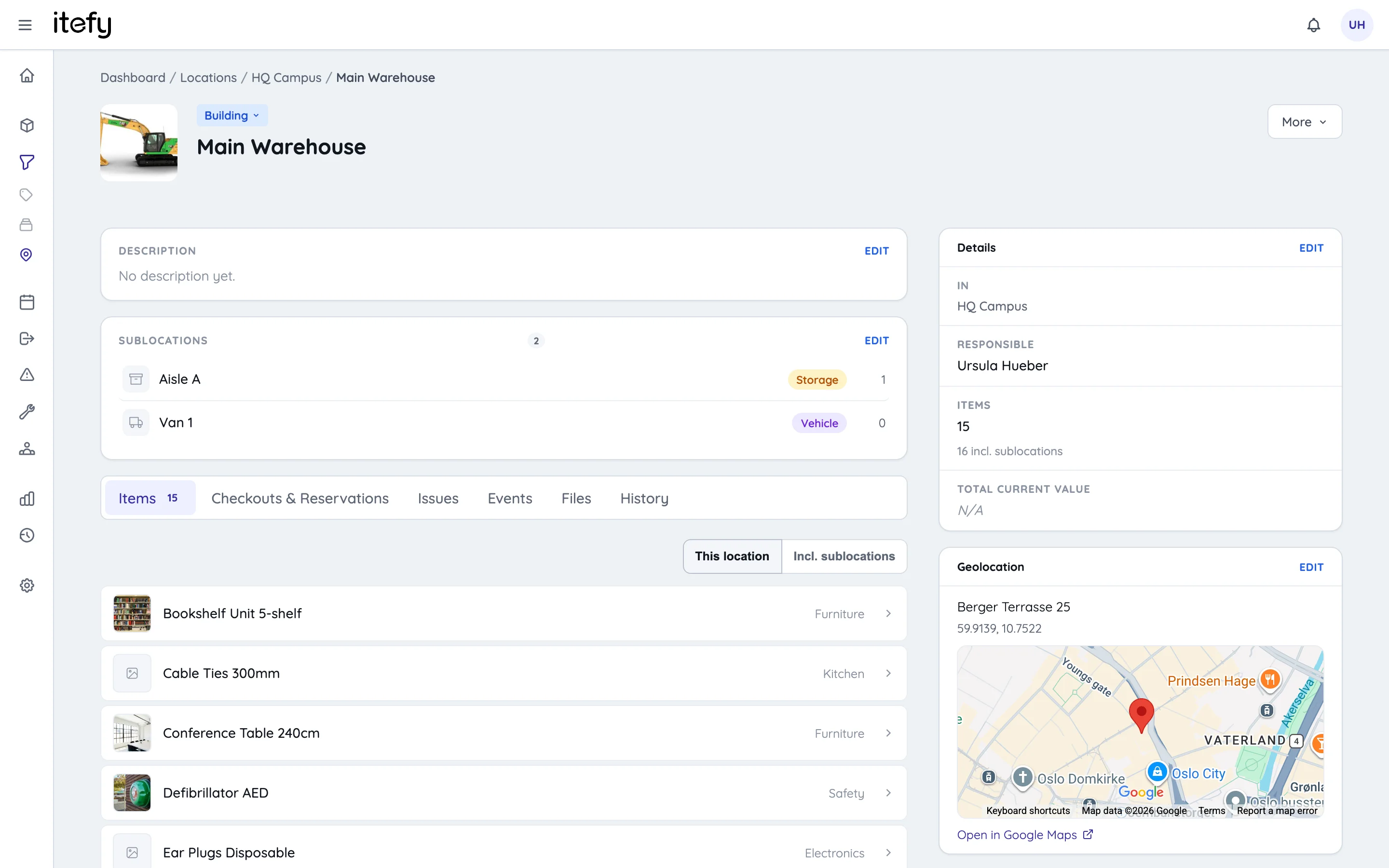 A location page with main picture, classification tag, sublocations, tabs and a details sidebar