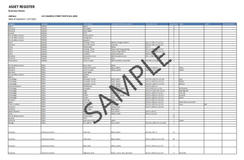 Sample of an asset registry.