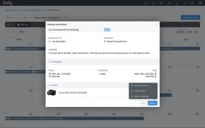 Equipment booking details