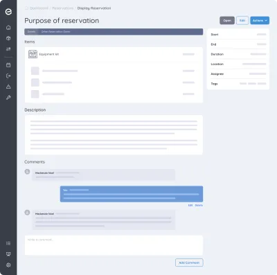 Show equipment checkout status, details, options and comments (equipment management system)