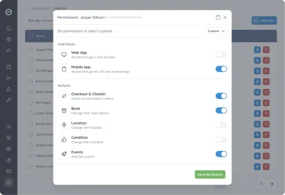 Equipment Management Software User administration and permission setup