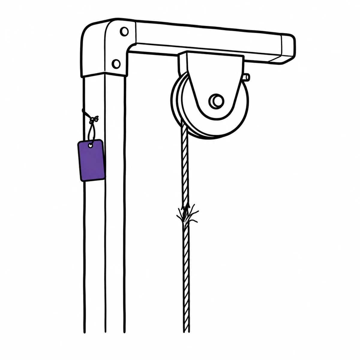 A gym cable machine pulley with a visibly frayed steel cable