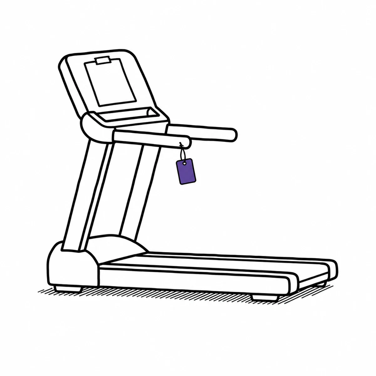 A treadmill with a blank sheet of paper taped to its console