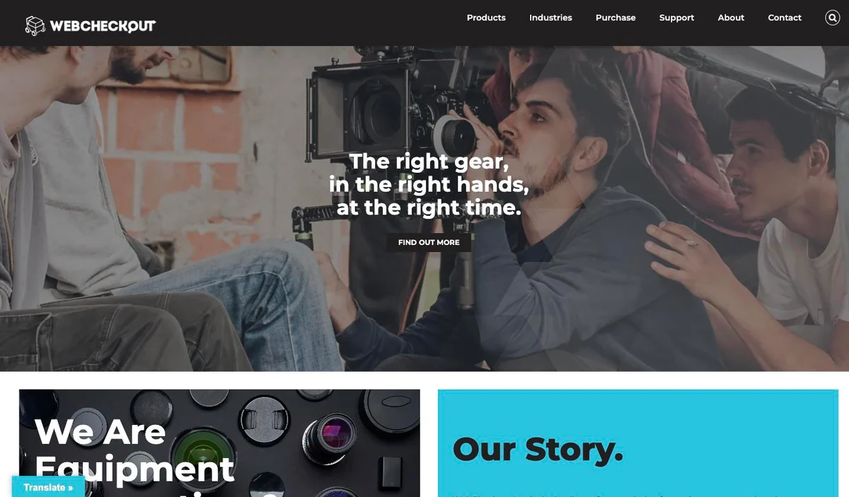 The WebCheckout homepage: &ldquo;The right gear, in the right hands, at the right time&rdquo;