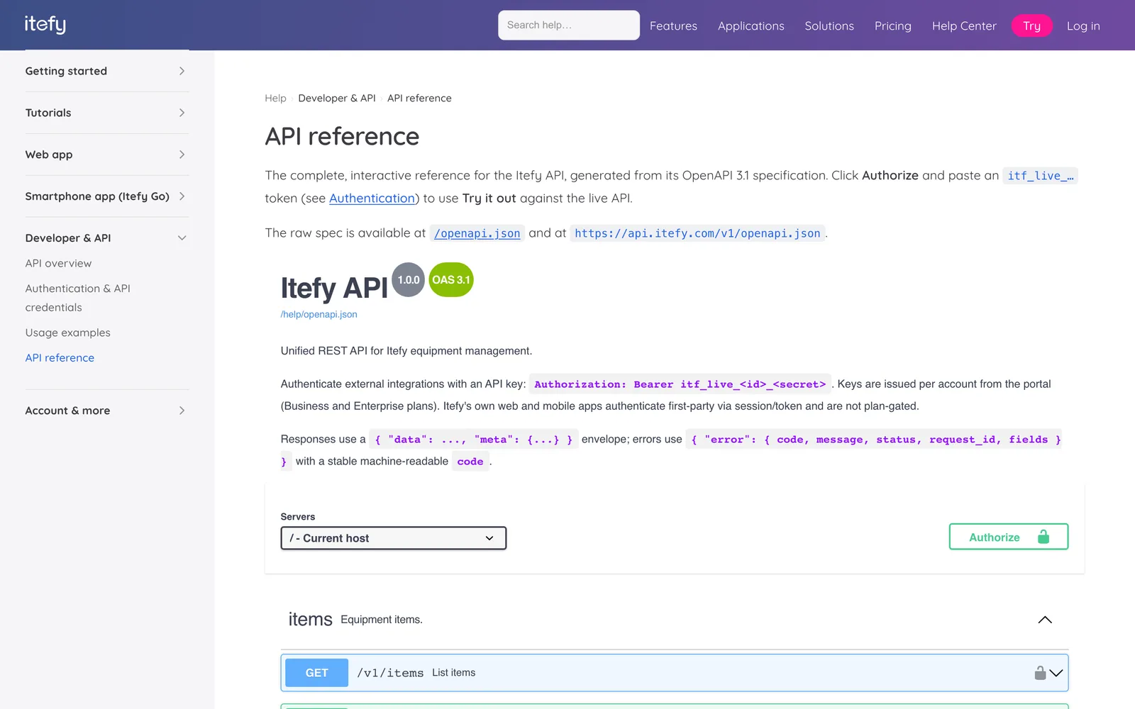 The interactive Itefy API reference