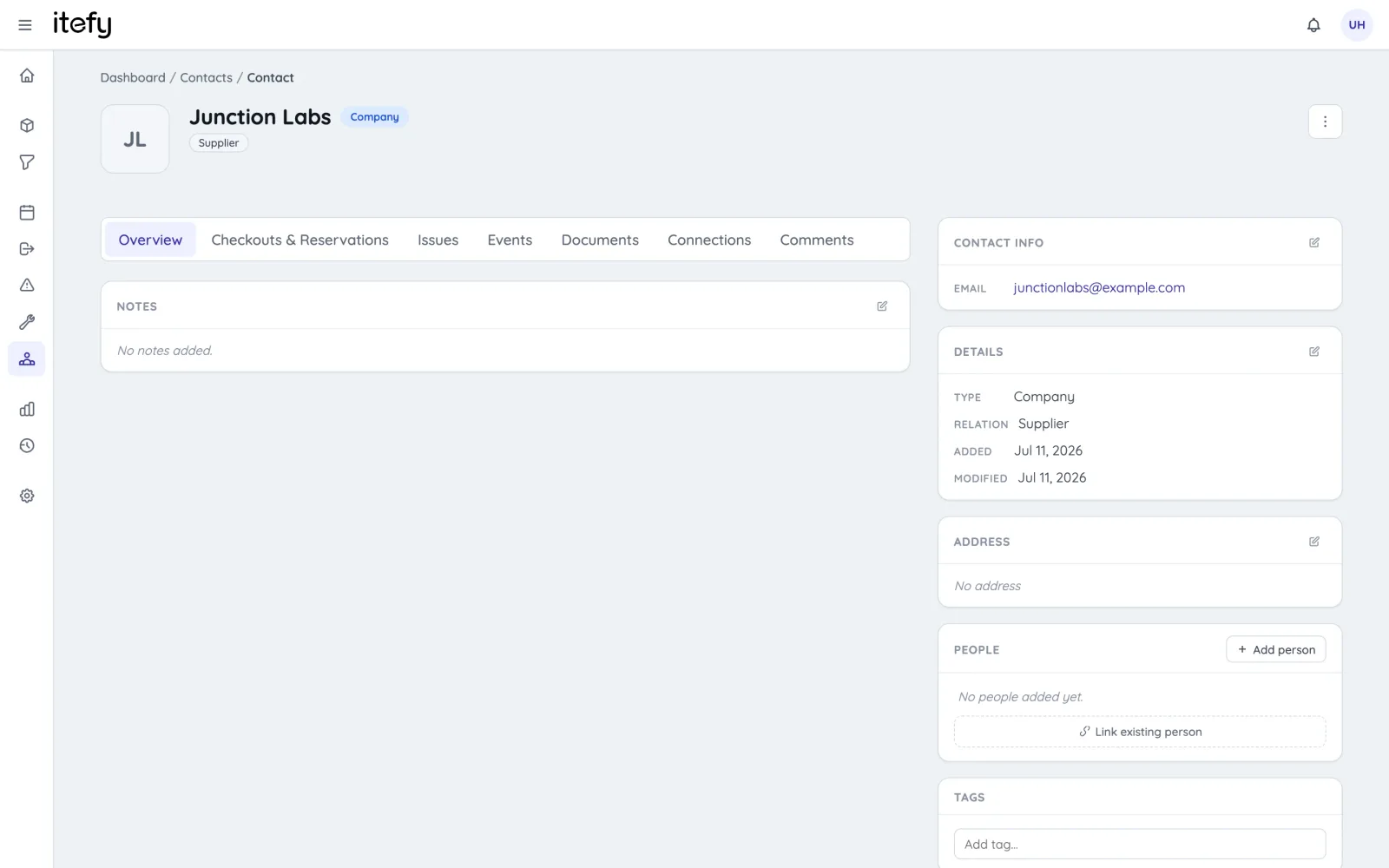 A contact page with activity tabs and linked records