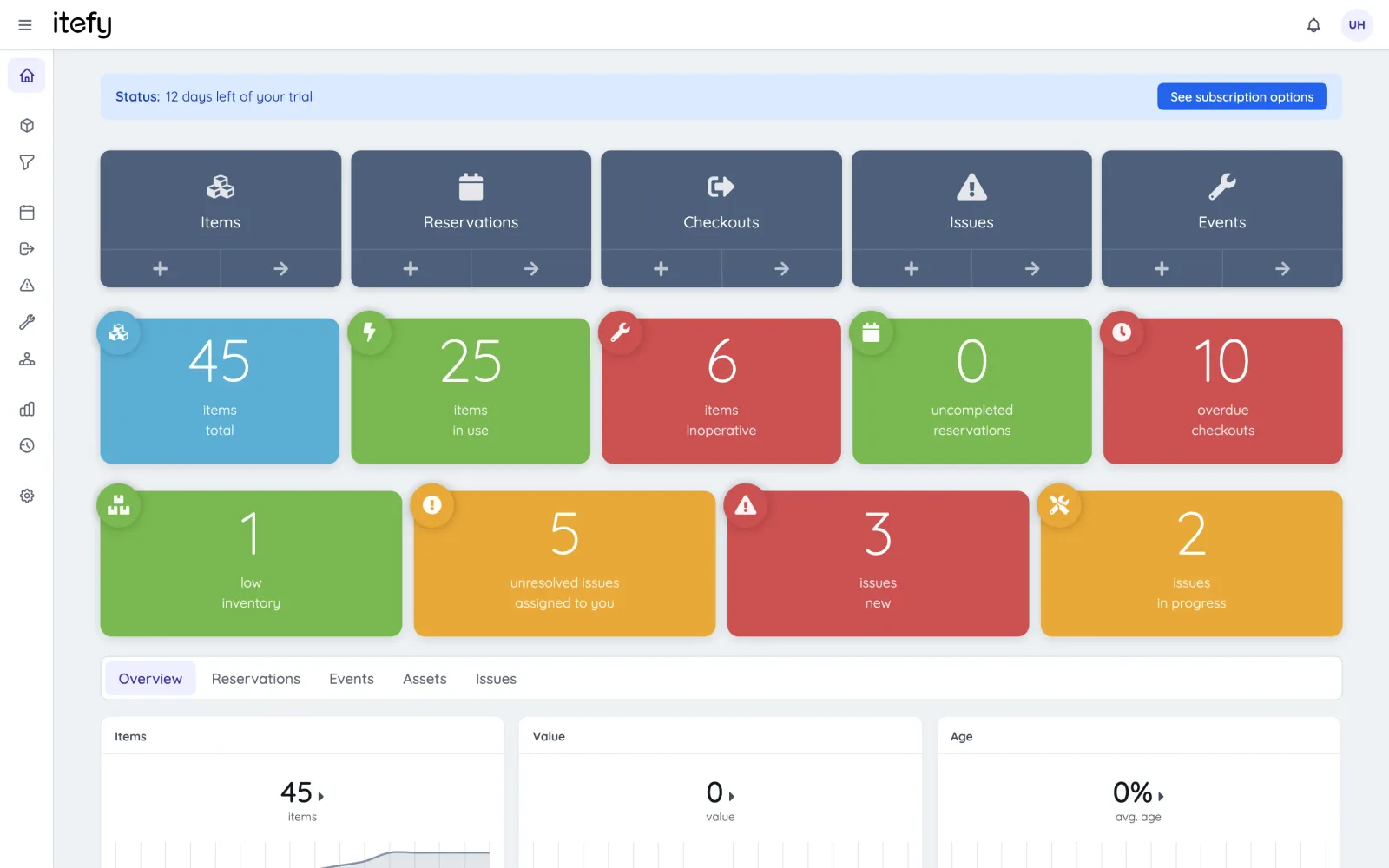 Hotel asset overview in Itefy