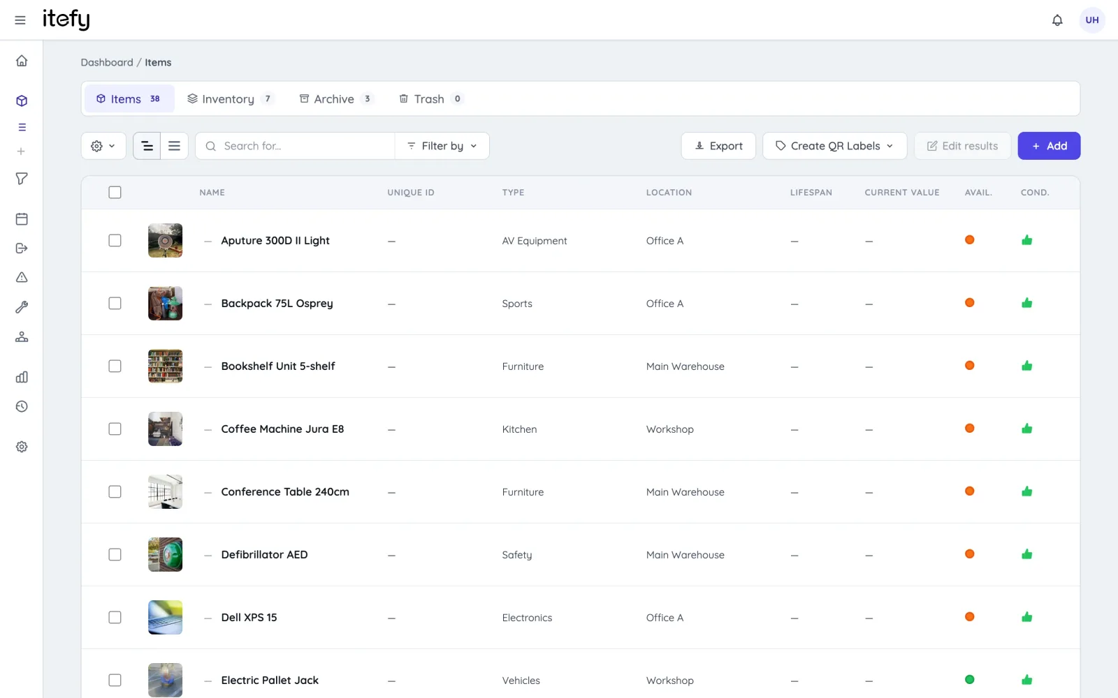 Facility asset registry in Itefy