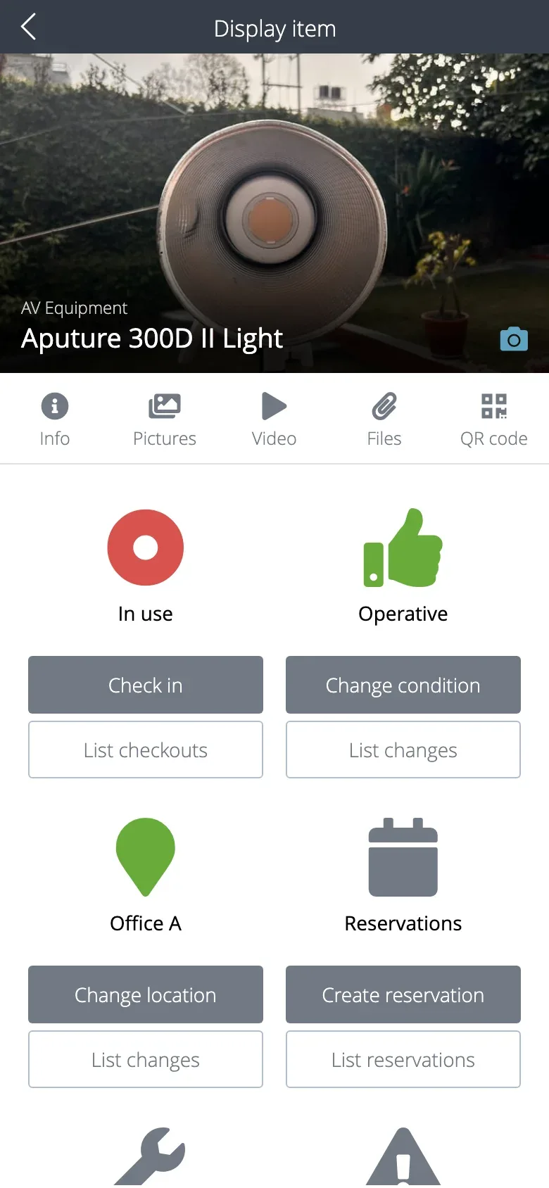 Item opened from a QR scan in the Itefy Go mobile app