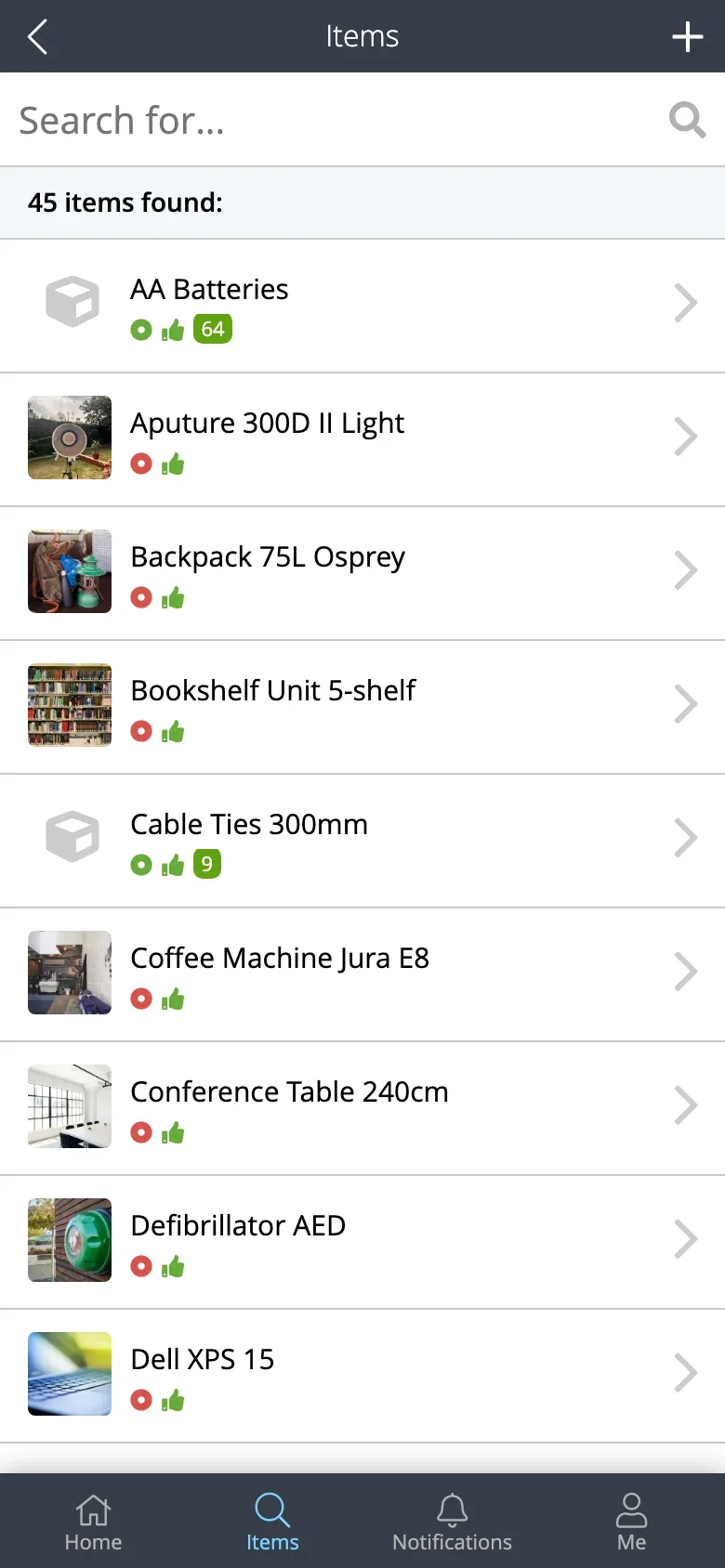 Item list in Itefy Go on a phone