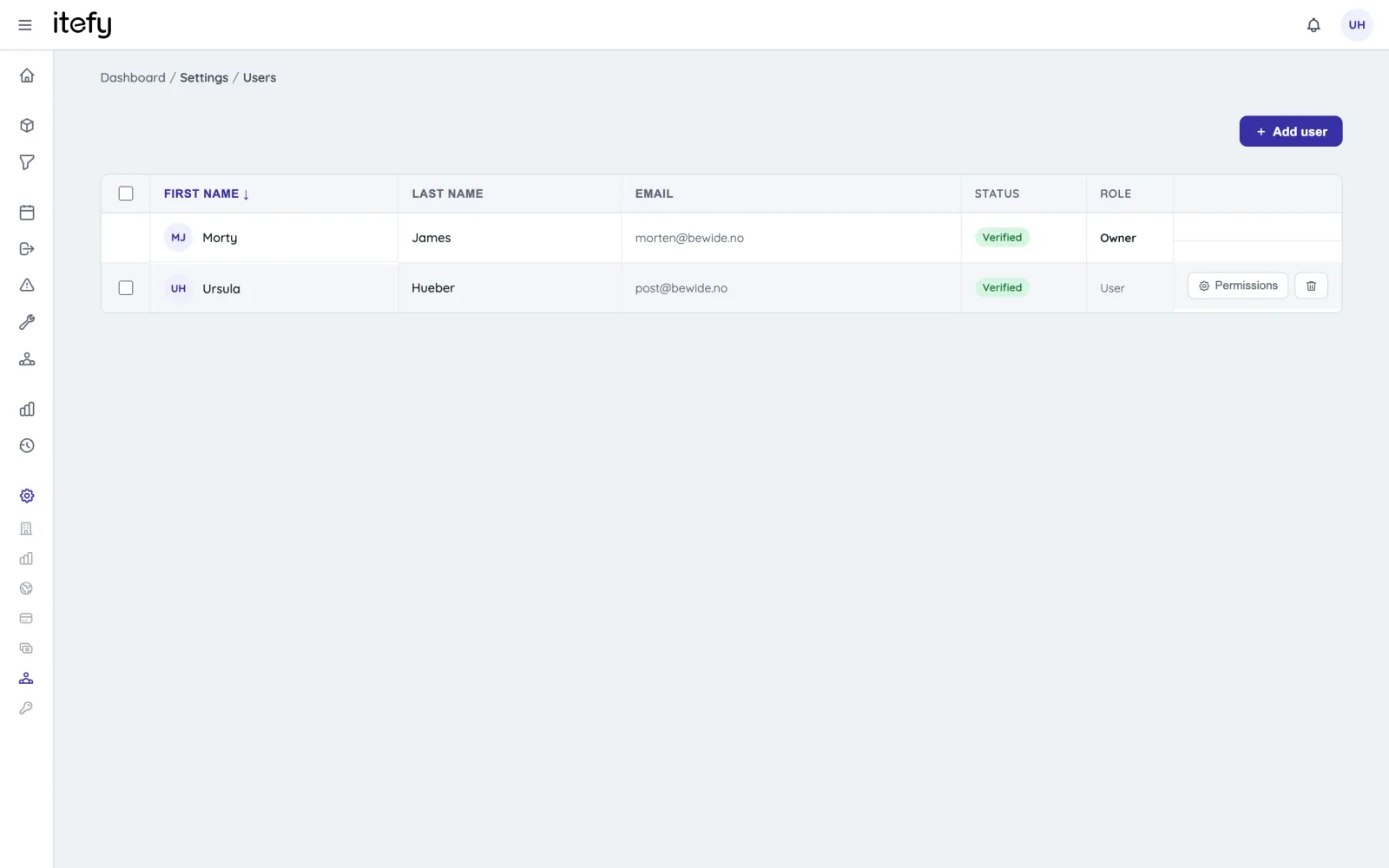 User permissions in Itefy controlling who can check equipment out