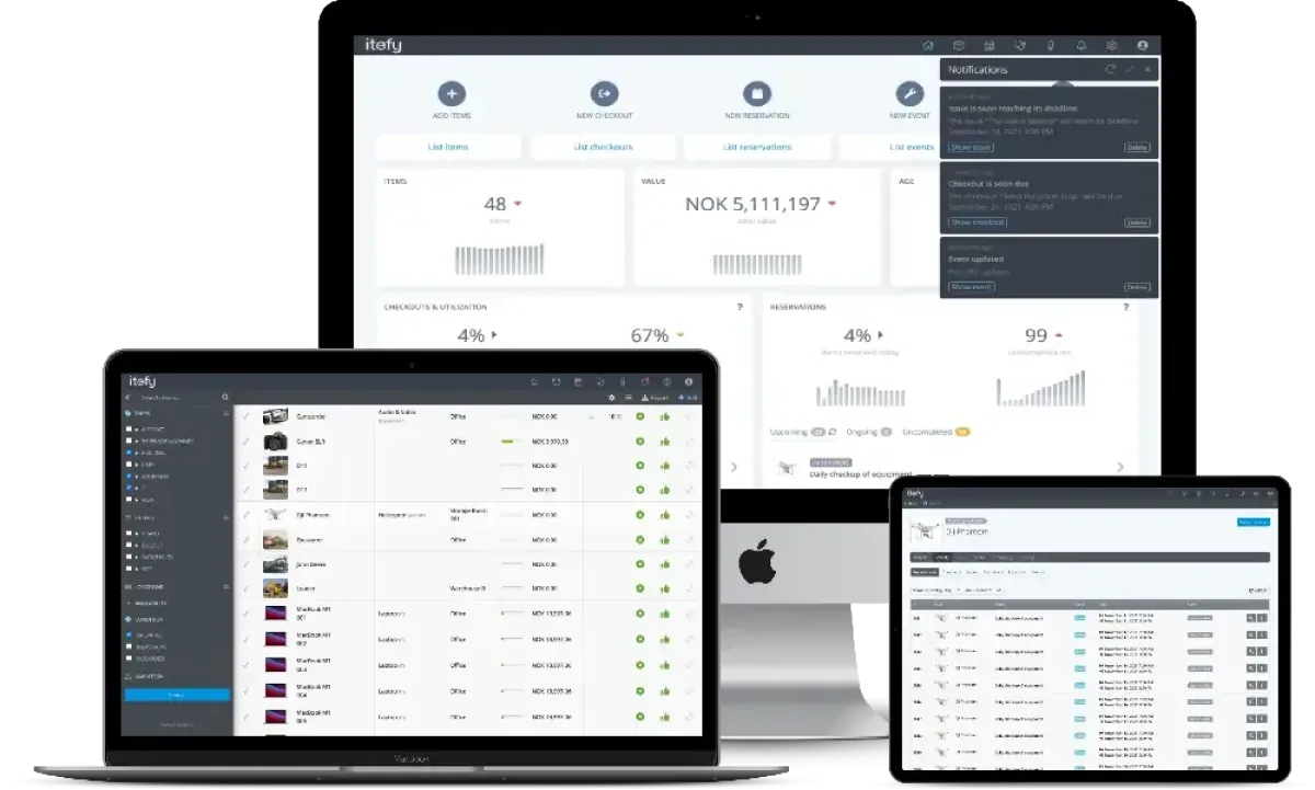 Track equipment, maintenance, locations, checkouts and schedule equipment usage with Itefy Equipment Management Solution